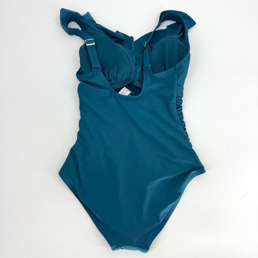 DKNY Ruffled One-Piece‎ Tummy Control Swimsuit Teal XS - Picture 5 of 9
